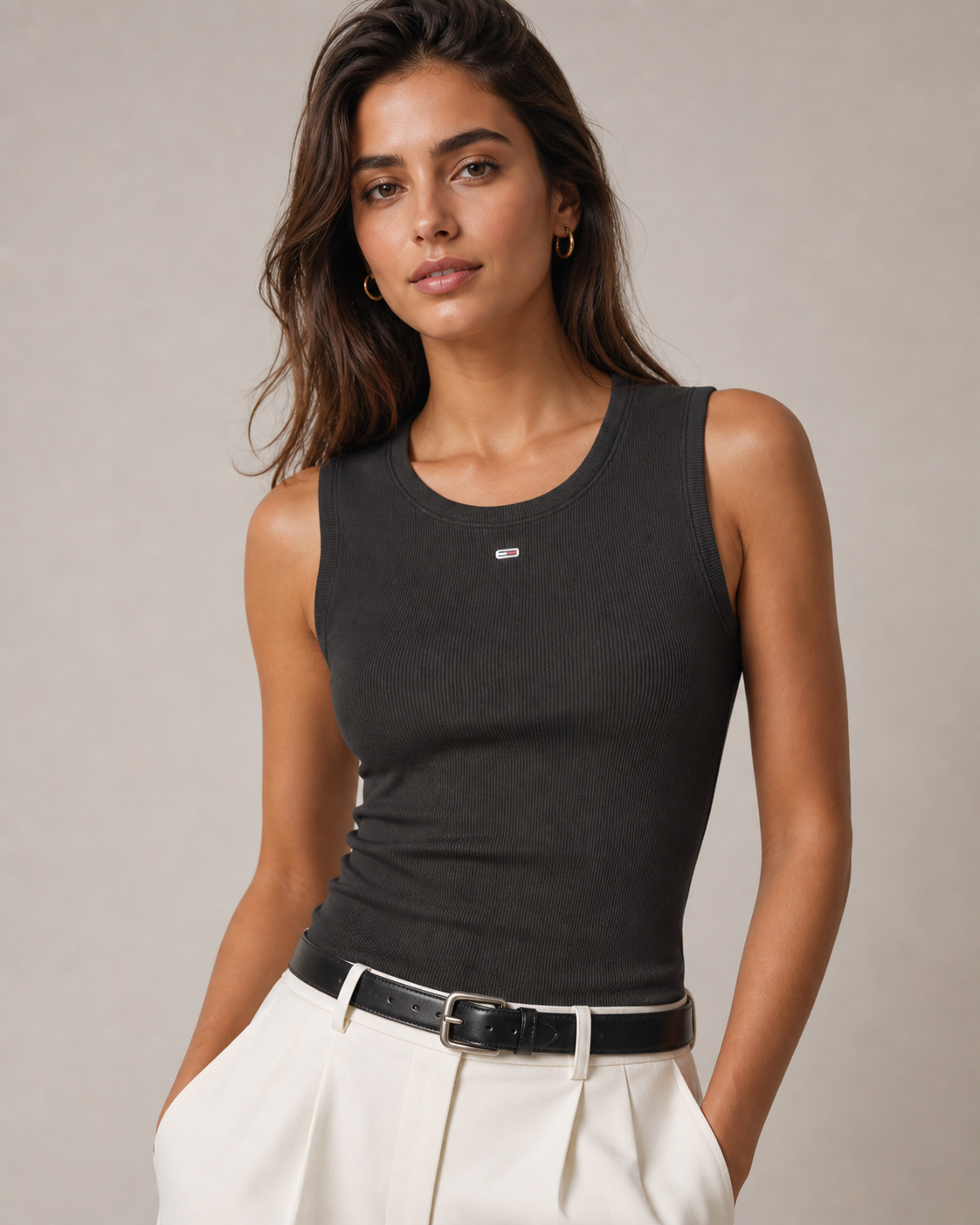 TOMMY HILFIGER - DÉBARDEUR FEMME NOIR EN COTON | COLLEKT PARIS