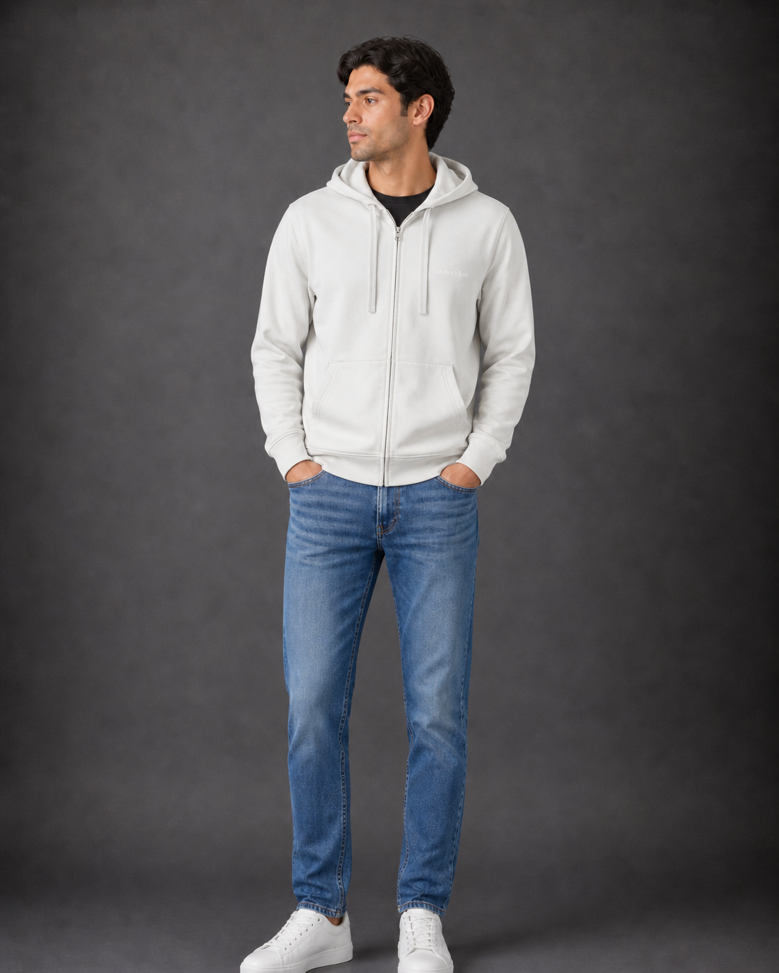 CALVIN KLEIN - SWEAT ZIPPÉ À CAPUCHE HOMME GRIS | COLLEKT PARIS