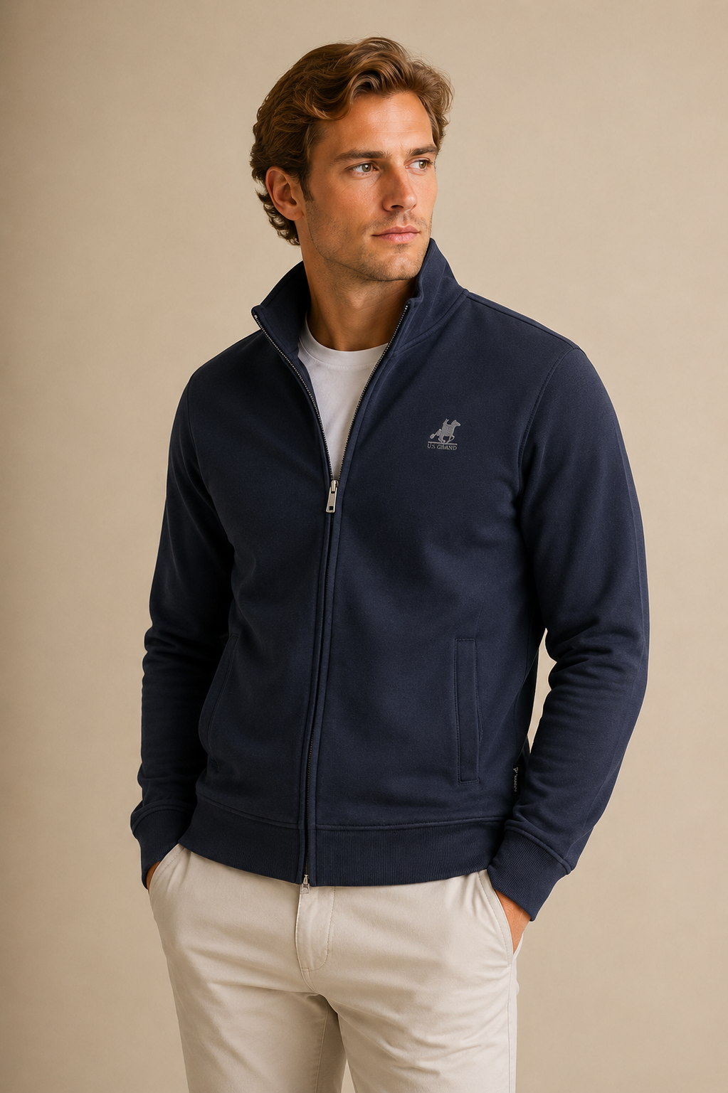U.S. GRAND - SWEAT ZIPPÉ HOMME BLEU LOGO BRODÉ | COLLEKT PARIS