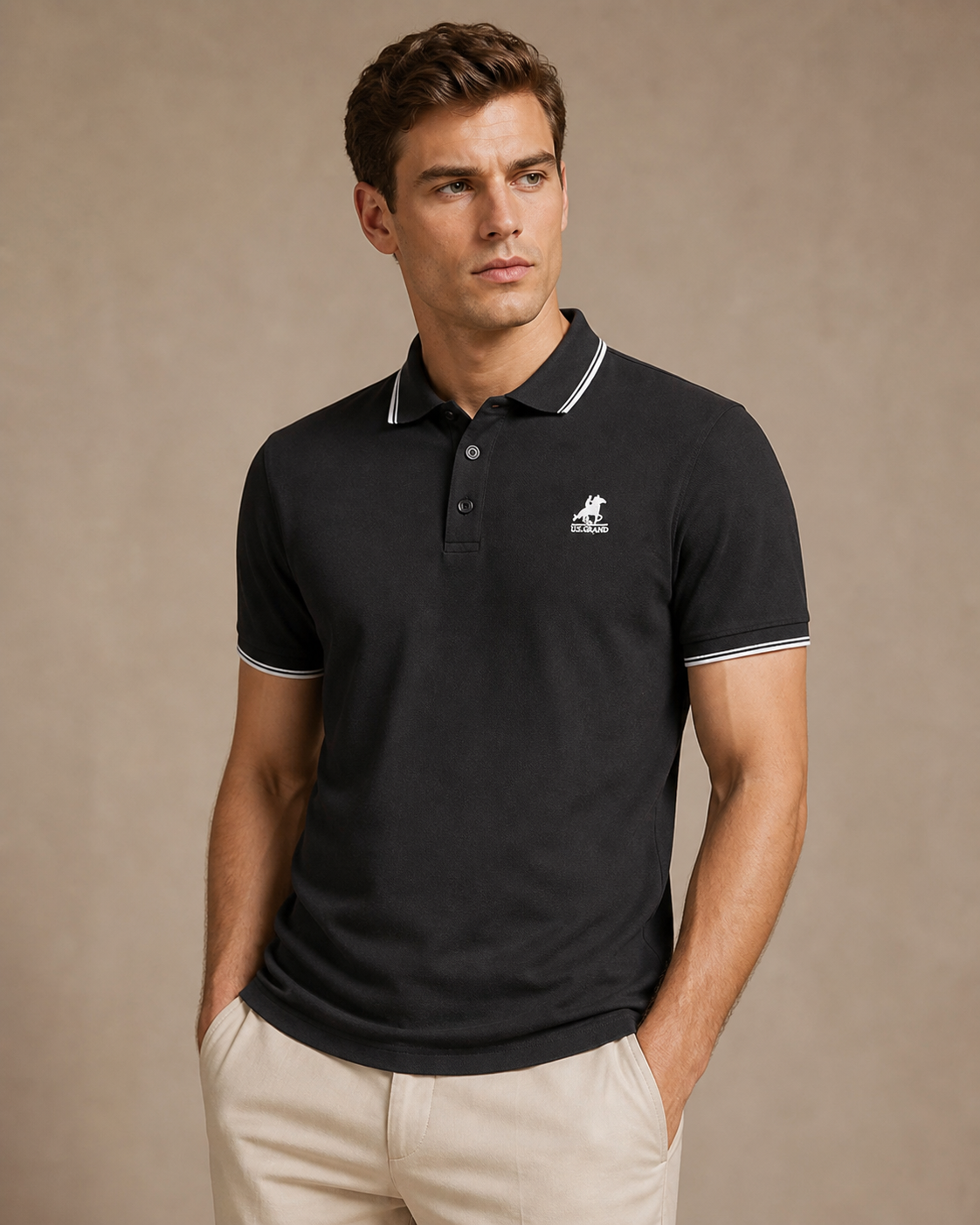 U.S. GRAND - POLO HOMME NOIR DÉTAILS CONTRASTÉS | COLLEKT PARIS