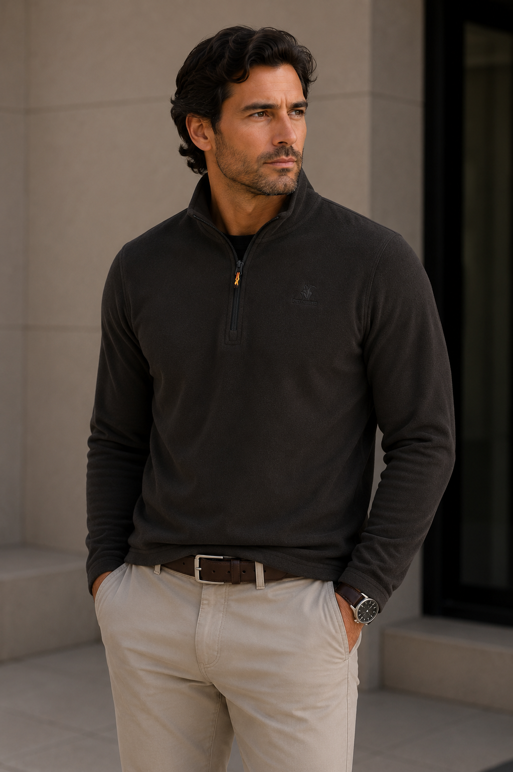 U.S. GRAND - SWEAT POLAIRE HOMME NOIR DEMI-ZIP | COLLEKT PARIS