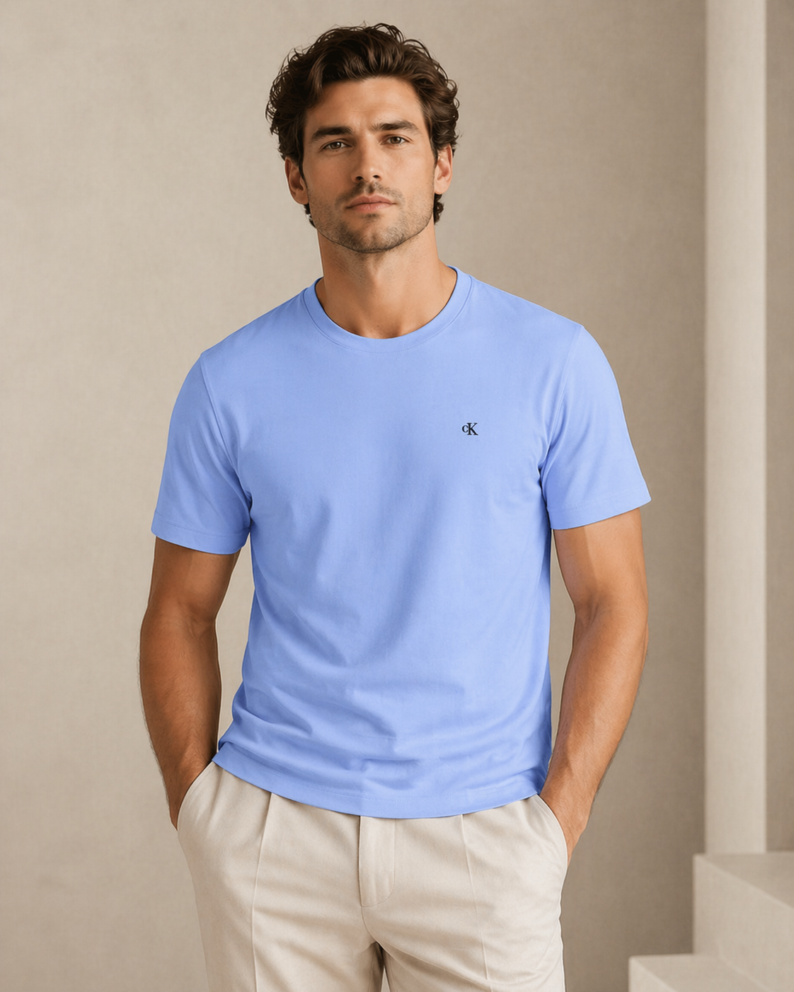 CALVIN KLEIN - T-SHIRT HOMME BLEU CLAIR EN COTON | COLLEKT PARIS
