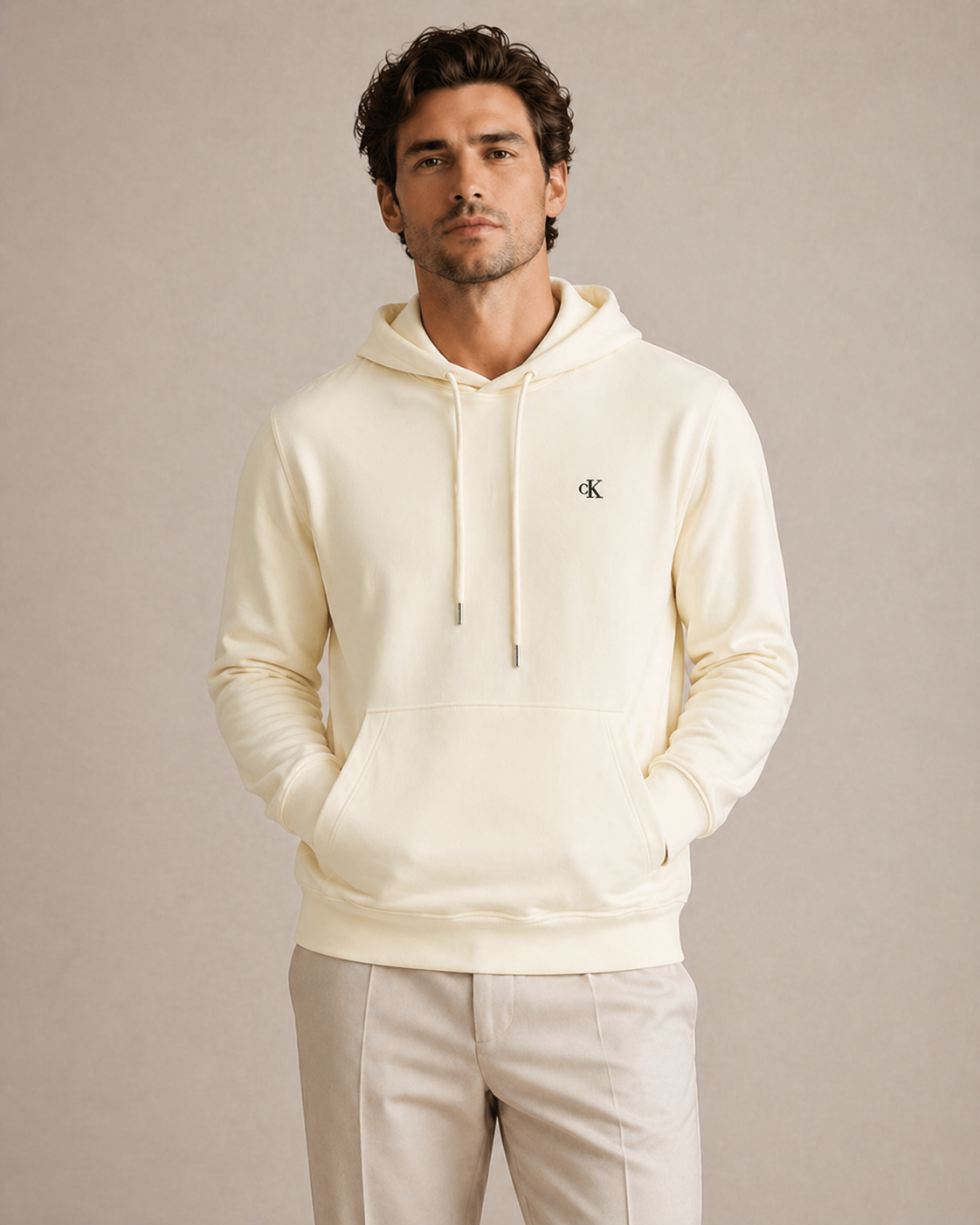 CALVIN KLEIN - SWEAT À CAPUCHE HOMME BEIGE EN COTON | COLLEKT PARIS