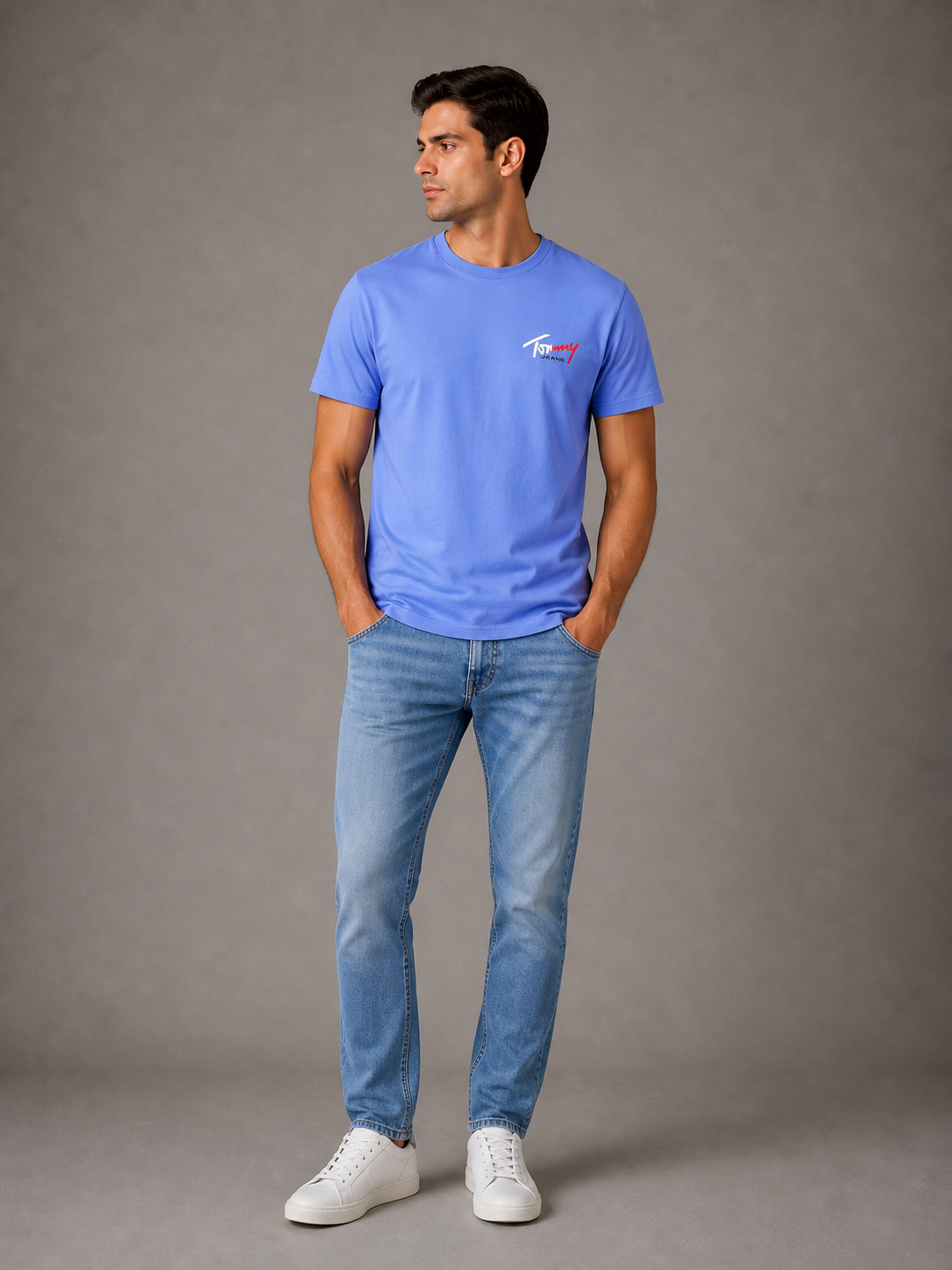 TOMMY HILFIGER - T-SHIRT HOMME BLEU CLAIR SLIM | COLLEKT PARIS