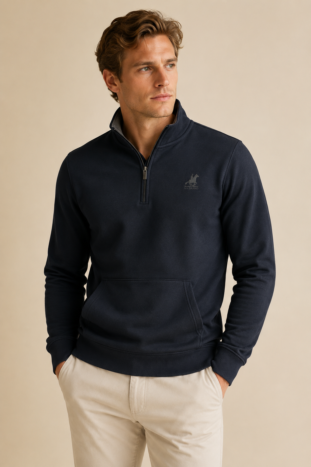 U.S. GRAND - SWEAT HOMME BLEU DEMI-ZIP | COLLEKT PARIS