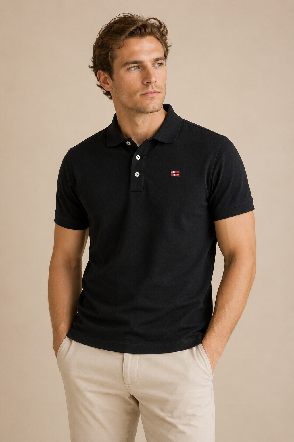 NORWAY 1963 - POLO HOMME NOIR LOGO APPLIQUÉ | COLLEKT PARIS