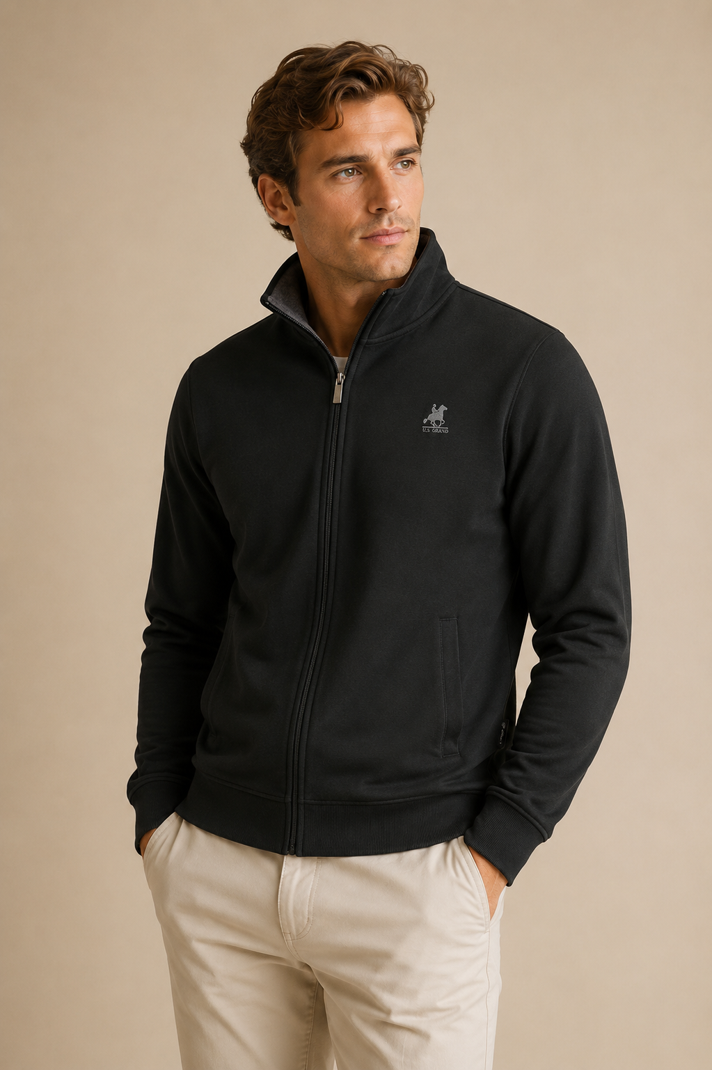 U.S. GRAND - SWEAT ZIPPÉ HOMME NOIR LOGO BRODÉ | COLLEKT PARIS