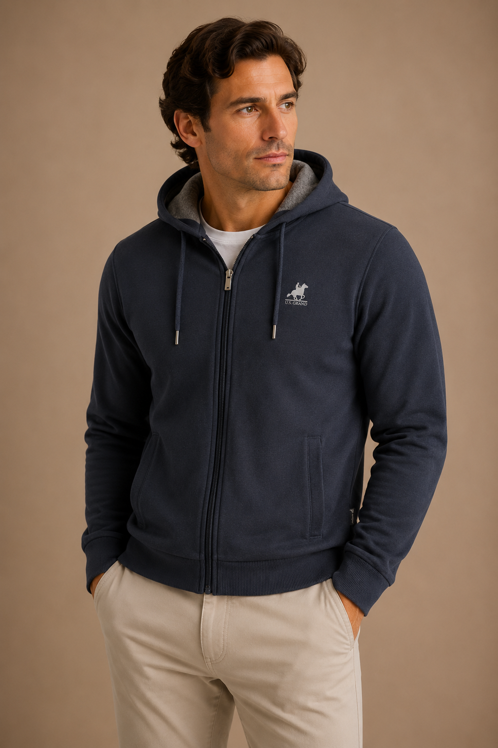 U.S. GRAND - HOODIE ZIPPÉ HOMME BLEU LOGO IMPRIMÉ | COLLEKT PARIS