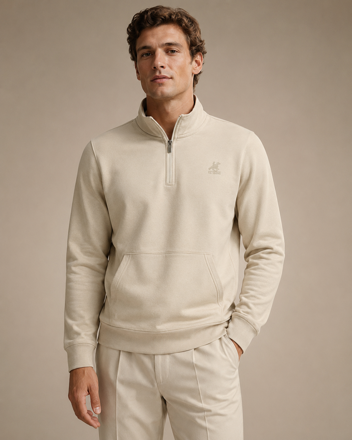 U.S. GRAND - SWEAT HOMME BEIGE DEMI-ZIP | COLLEKT PARIS